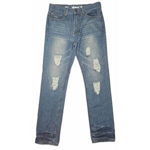 Fil Jean's Men's 32x33 Distressed Ripped Straight Leg Denim Blue Jeans
